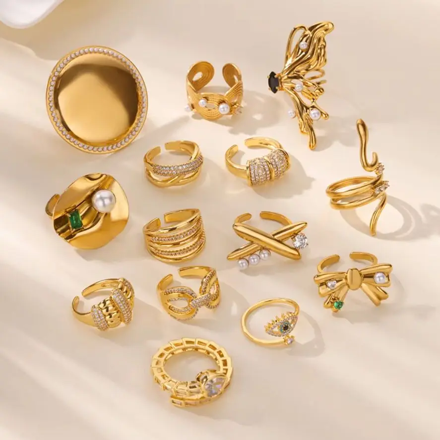 

Fashion Colorful Butterfly Zircon Rings For Women Gold Plated Stainless Steel Finger Ring Trend Luxury Boho Aesthetic Jewelry