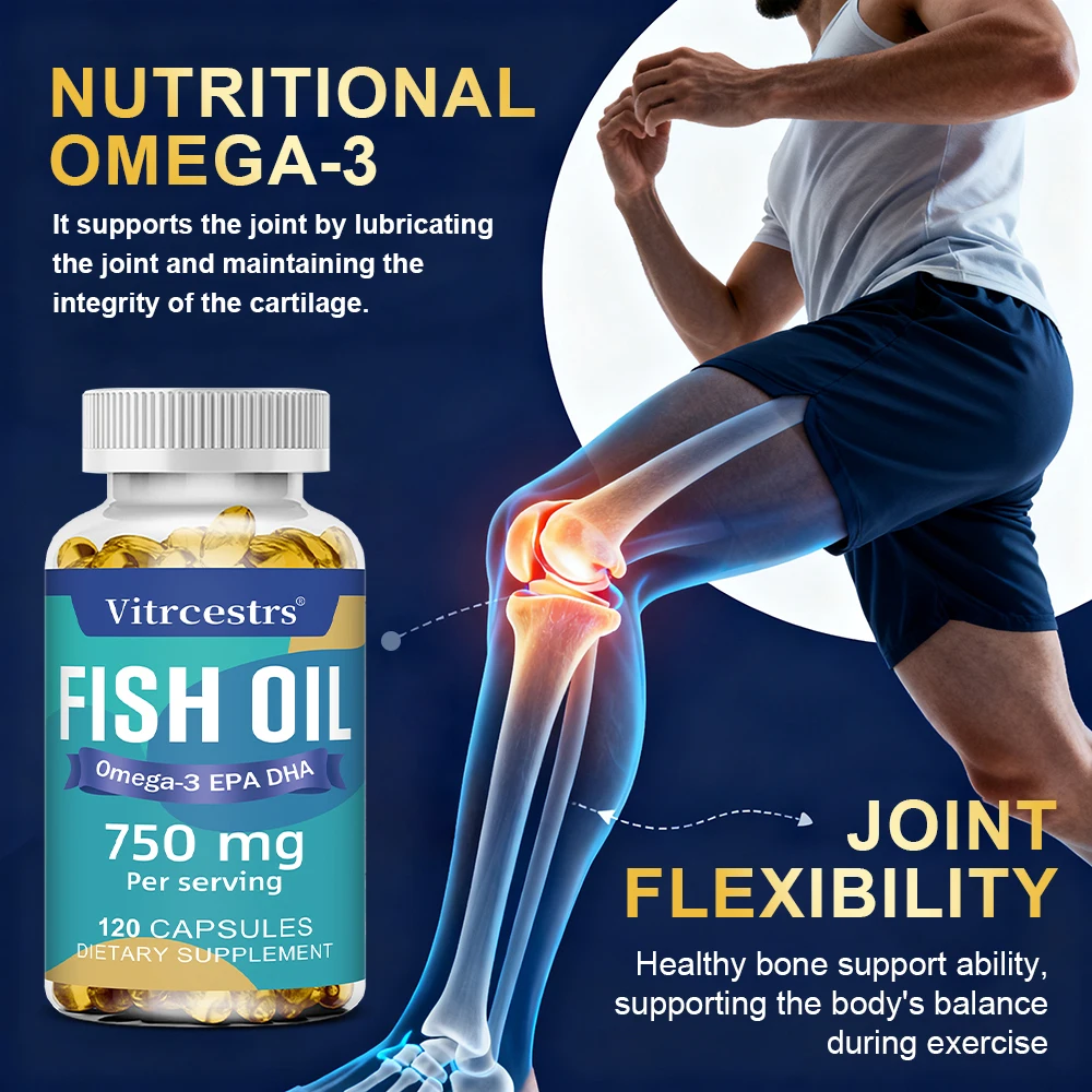 High-Potency Fish Oil Omega-3 750 Mg Per Serving, Promotes Brain & Heart Health, Non-GMO Gluten Free Dietery Supplement