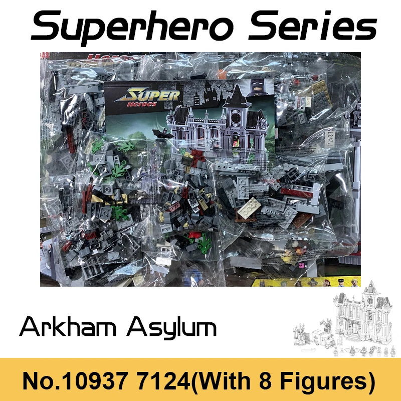 슈퍼 히어로 시리즈 배트 아캄 아일랜드 빌딩 블록 구급차 자동차 성 거리 풍경 브릭 장난감 소년 어린이 크리스마스 선물