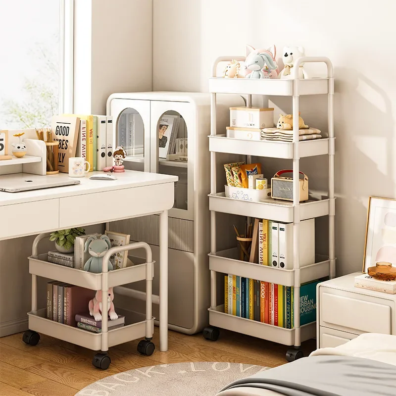 Bookshelf Floor to ceiling trolley Shelf Living room snack storage rack Movable bathroom Multi layer
