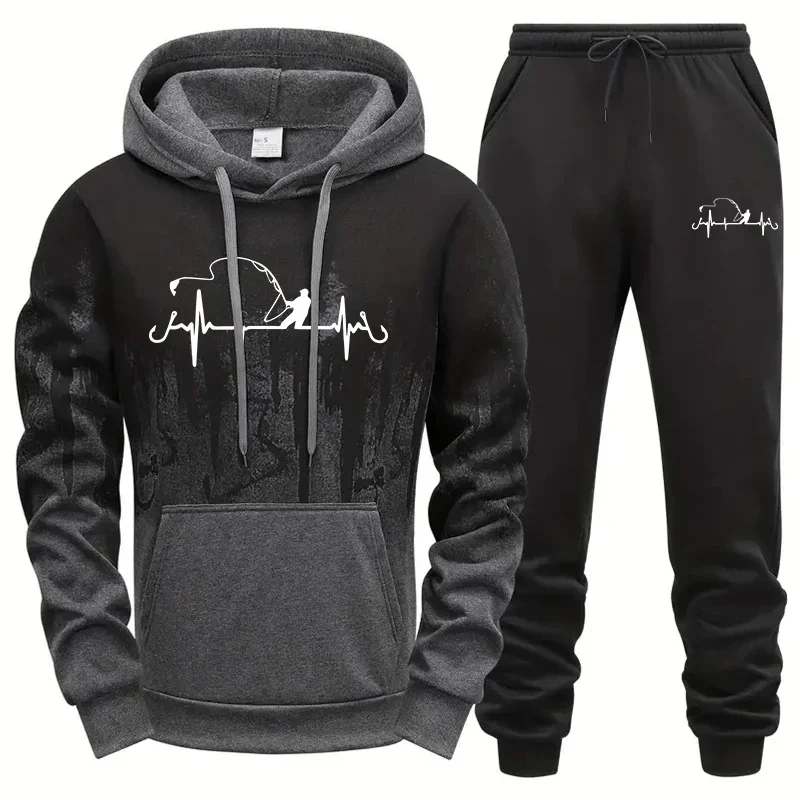 

Men's Printed Hoodie Set Two-Piece Casual Sportswear Set with Pants Outdoor & Everyday Wear Gym Sweatshirt and Sweatpants Set