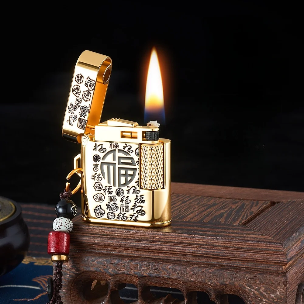 New Small Square Brick Creative Lighter with Flint Wheel Open Flame, Compact Mini Portable Flint Wheel Open Flame