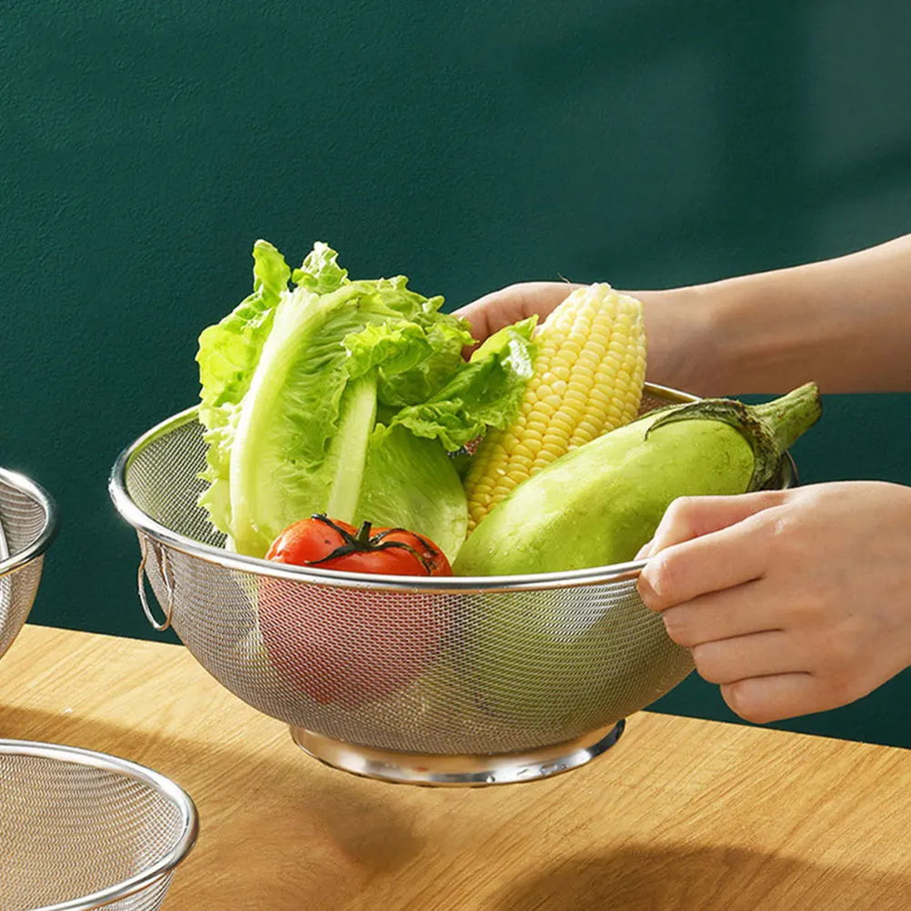 

2 Pcs Drain Basket Sink Metal Colander Strainer bowl Fruit Drainer Stainless Steel Rice Washer Cleaner