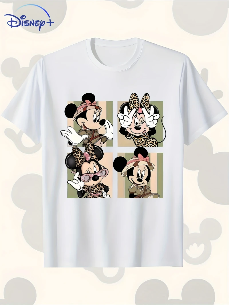 

Disney Mickey Mouse and Minnie Mouse Women's Pattern T-shirt Fashion Casual Short Sleeve Round Neck