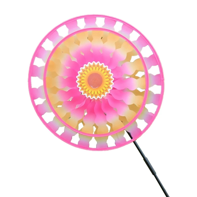 Double Layer Colorful Flower Garden Wind Spinner Stakes Patio Windmill Courtyard Garden Decoration Outdoor Accessories