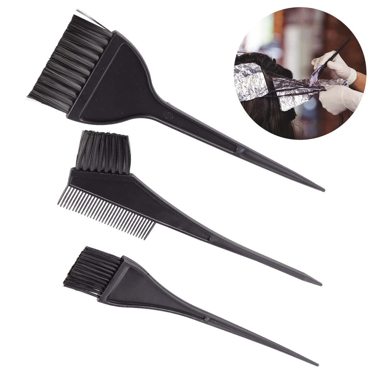 

3 Sets 9 Pieces Hair Dye Bowl Comb Kit Black Plastic Handle Fiber Bristles Suitable For Men Women Durable Hair Coloring Tools