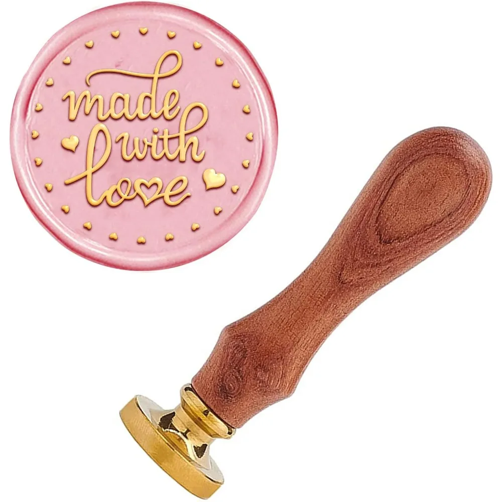 Made with Love Wax Seal Stamp Valentine's Day Sealing Wax Stamps Retro Wood Stamp Wax Seal 25mm Removable Brass Seal Wood