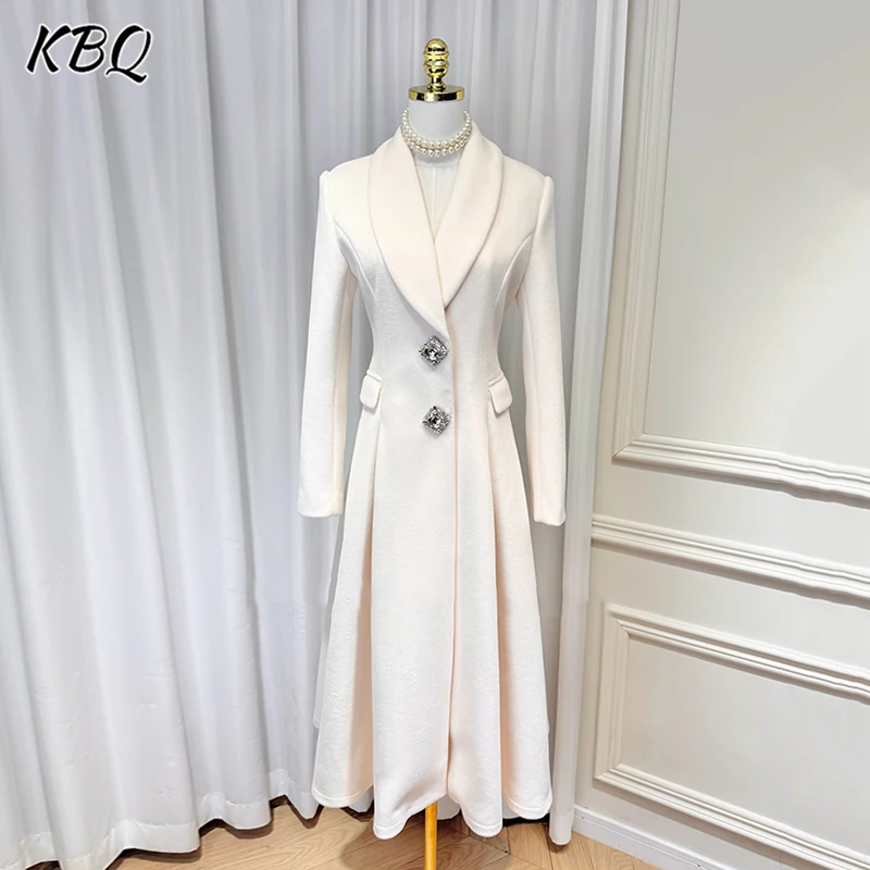 KBQ Solid Temperament Spliced Folds Coats For Women Lapel Long Sleeve Patchwork Single Breasted Coat Female Fashion New Clothes