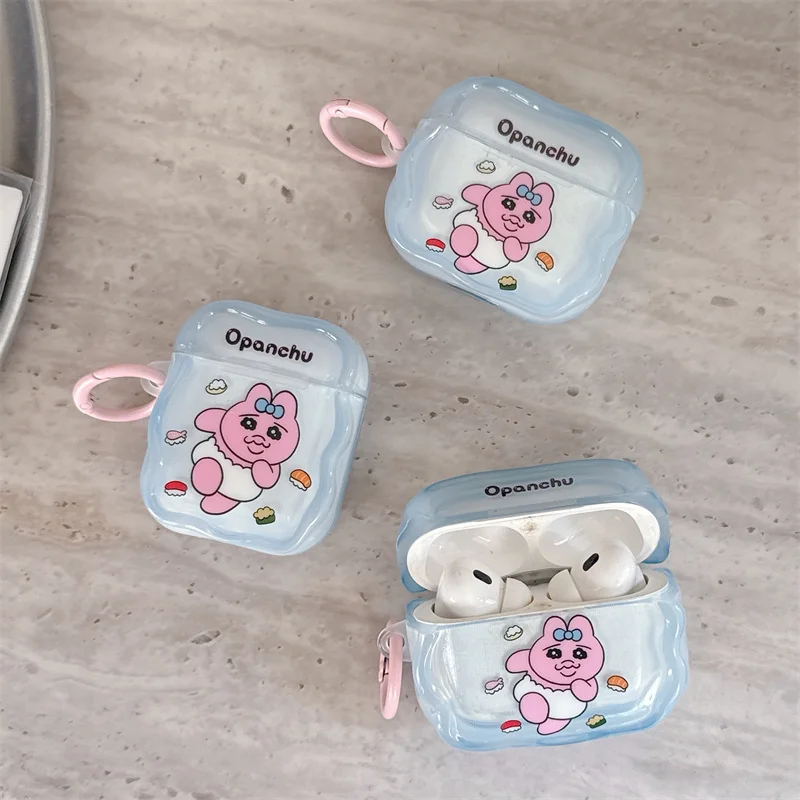 

Korean Cute Rabbit Earphone Case For Apple Airpods 4 3 2 Pro 3 Cover with Plush Rabbit Pendant Silicone Headphone Charing Cases