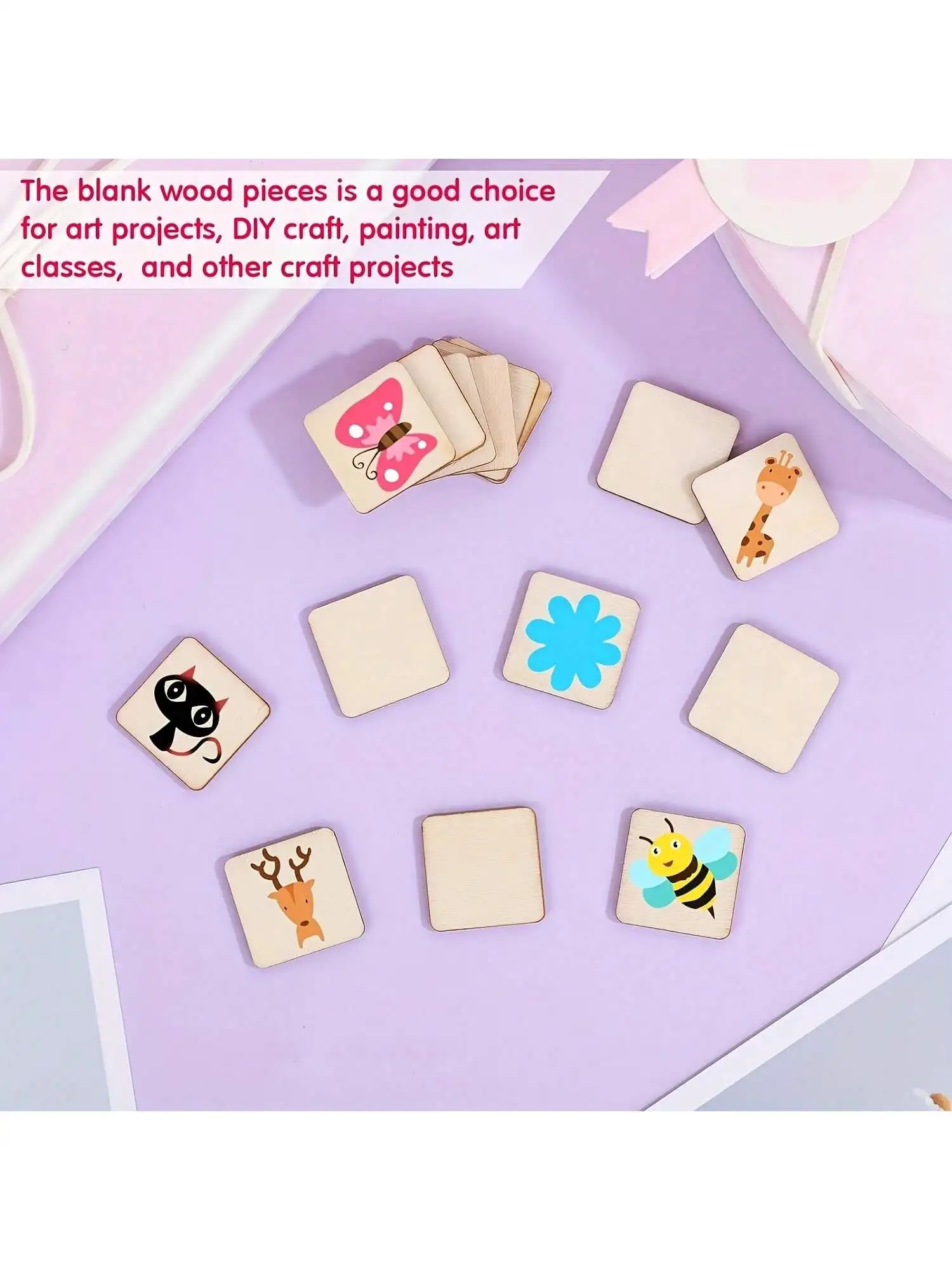 100 قطعة كتل خشبية مربعة رقائق الخشب (25 مللي متر/1 بوصة) مربع مستدير الزاوية رقائق الخشب الفارغة DIY بها بنفسك رقائق الخشب المربعة للحرف اليدوية #3