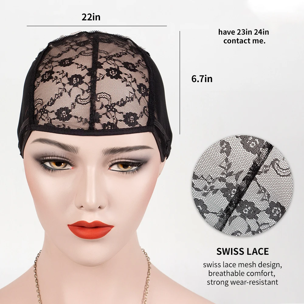 

Black Crochet Breathable Lace Straps Swiss Lace Net Wig Making Cap Adjustable Elastic Mesh Dome Ventilated Wig Cap