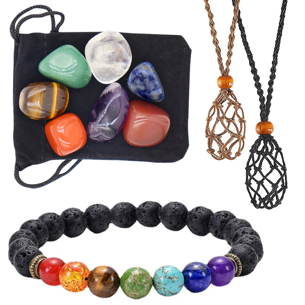 

1Set Yoga Stone Bracelet Set Retro Braided Necklace Stone Holder for DIY Crystal Pendant Hanging Decorative Necklace Accessories