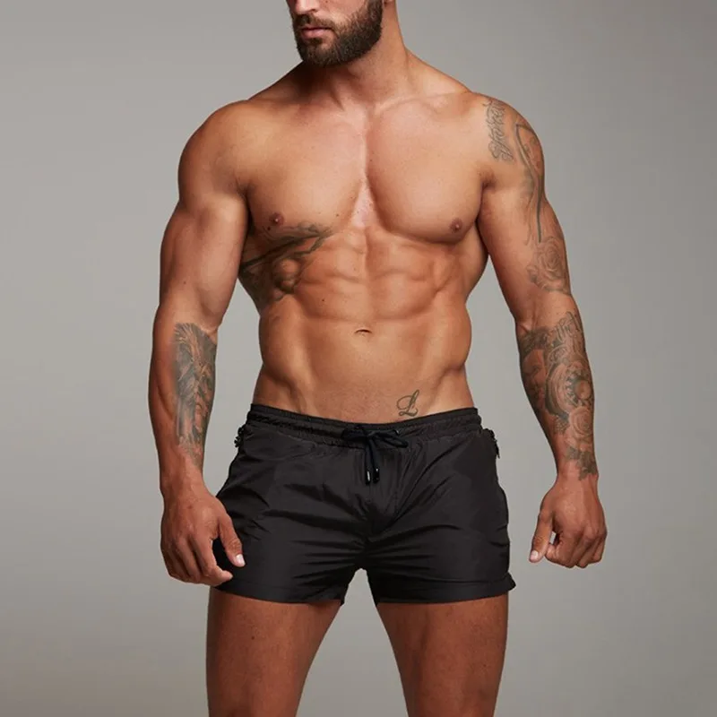 Solid Lace-up Shorts Gym Running Beachwear Shorts For Men Swimming Workout Elastic Sports Outdoor Casual Shorts Summer