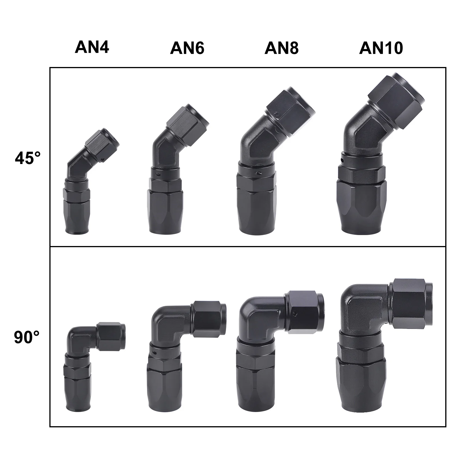 10 Stück AN4 AN6 AN8 AN10 Fittings aus geschmiedetem Aluminium, drehbarer Schlauchadapter 45 Grad AN10 90 Grad für Auto CPE Ölkühler Kraftstoff – Detail 6