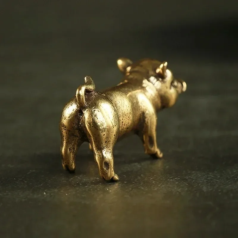 Retro Brass Handmade Pig Miniatures Figurines Desk Ornament Metal Copper Animal Model Toy Tea Pets Decoration Crafts Accessories