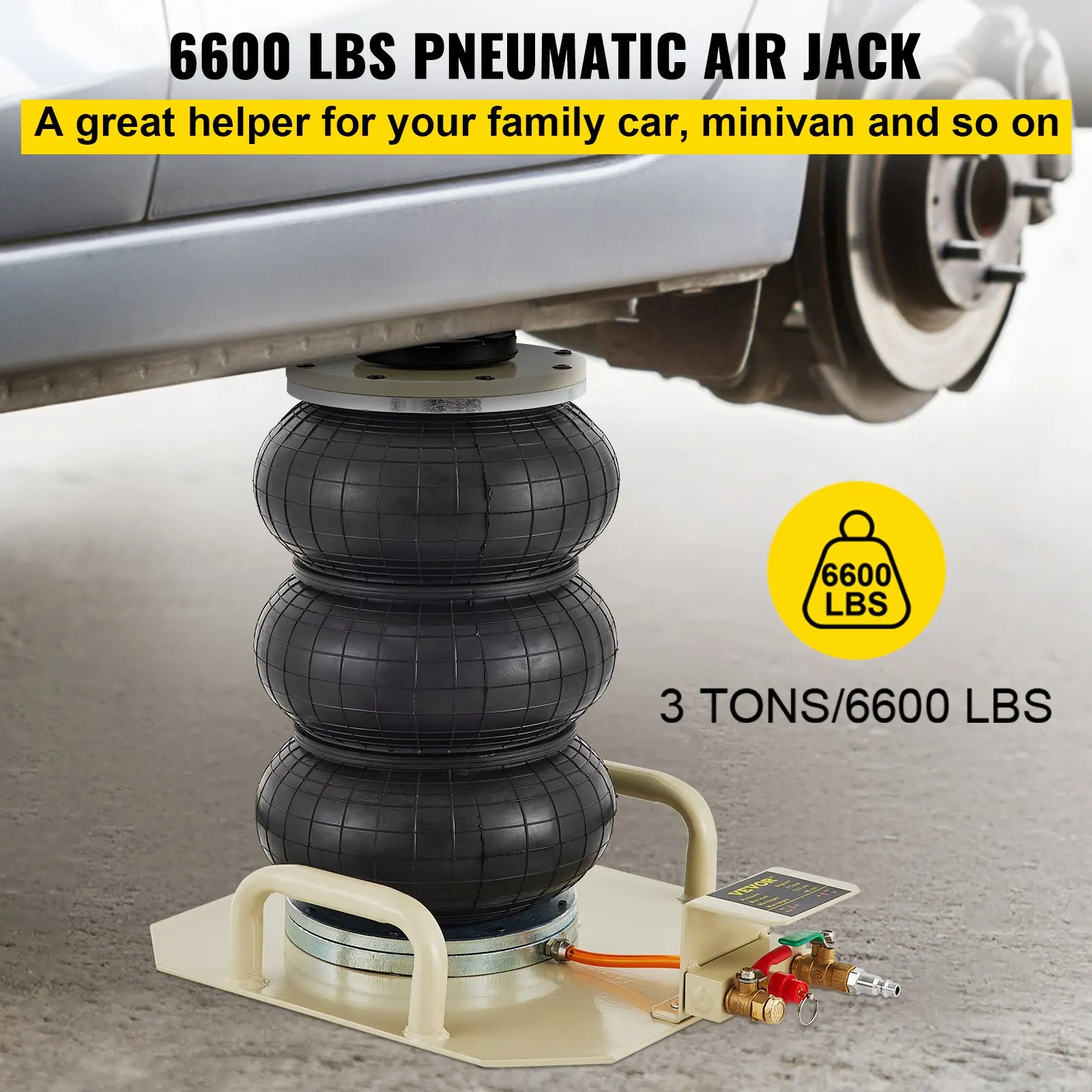 Air Jack, 3 Ton Double Bag Air Jack, Air Bag Jack Lift Up to 15.75 Inch, 3-5s Fast Lifting Air Bag Jack for Cars with Short Hand