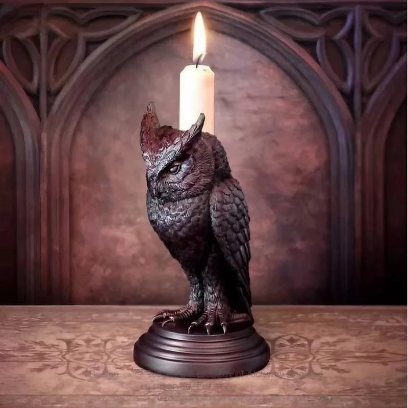 Halloween Gothic Owl Bat Candlestick Desk Ornaments Resin Candle Holder Animal Statue Figurines Easy Install Easy To Use