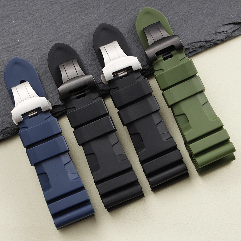 high quality 24 26mm black blue red orange rubber watchband for Panerai silicone waterproof watch strap men women wrist bracelet