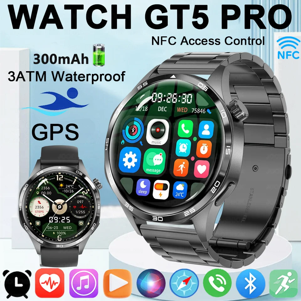 

Часы 5 Pro, спортивные умные часы для мужчин, GPS, траектория движения, NFC-управление, компас, 360*360 AMOLED HD-экран, Bluetooth-вызов, умные часы