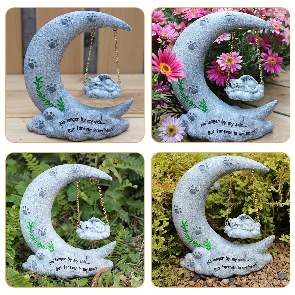 

Stones Moon Cat Monument Pet Decoration Outdoor Memorial Plaques Figurine Synthetic Resin