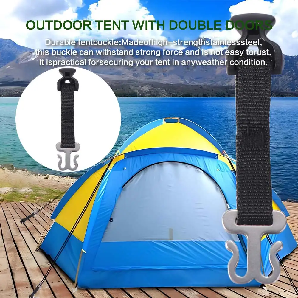 Double-door Tent Rope Tensioner Awning Hooks Stainless Steel Camping Tent Buckle Wind Rope Adjustable Tent Rope Holder