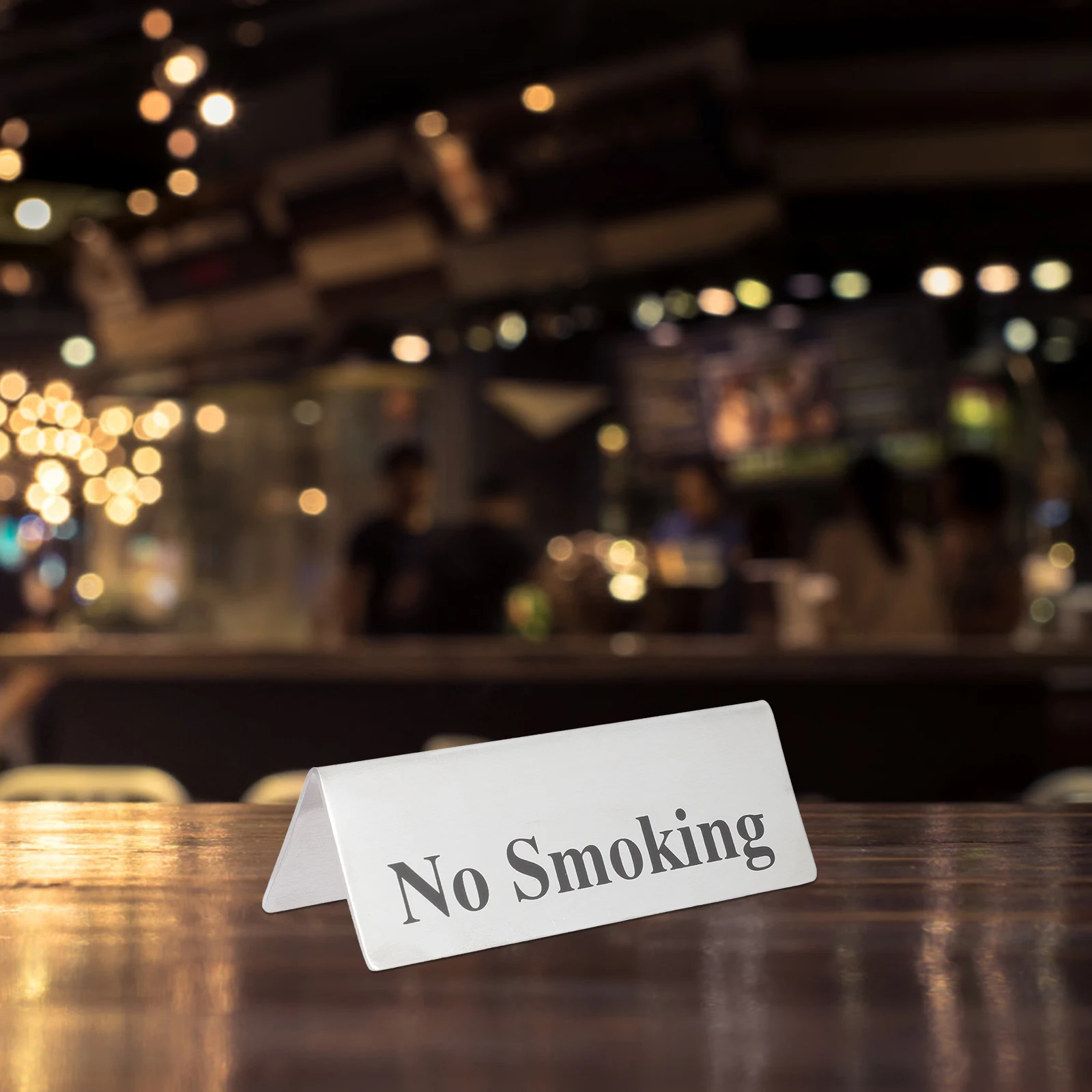

Non Smoking Table Tent Public Places Stainless Steel Long Use Desktop No Smoking Sign Traffic Safety Signs No Rust Wear