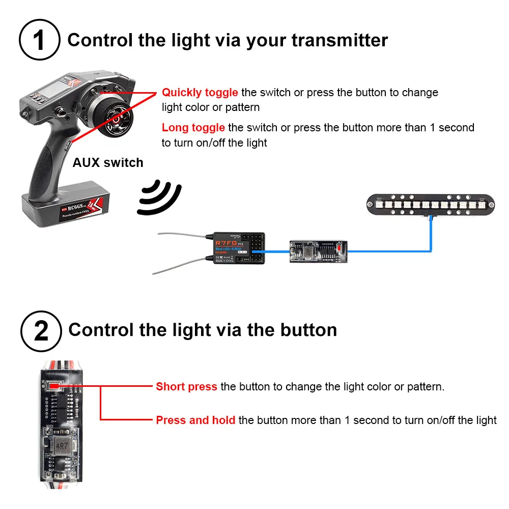 RC LED Light Bar 23 Modes Roof Lamp Headlight Tail Light Kit Bumper Light Compatible with Traxxas RC Car Truck Crawler Tamiya