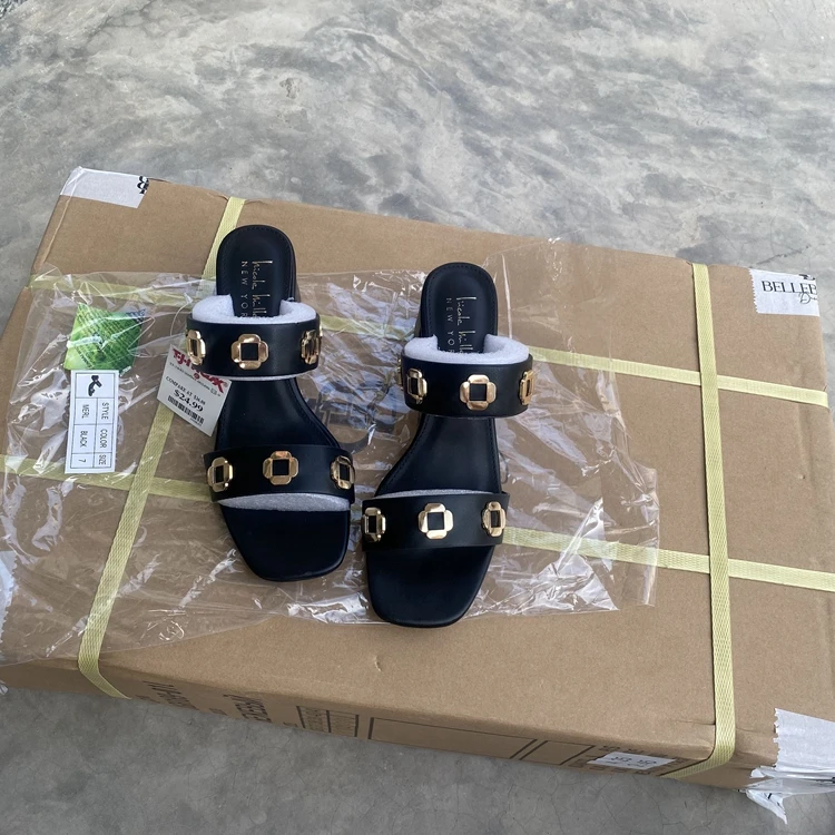 

2025 New Black Fashion Sandals Women's Chunky Heel Outdoor Wearable Open-Toe Clogs Casual Style PU Leather Summer Shoes