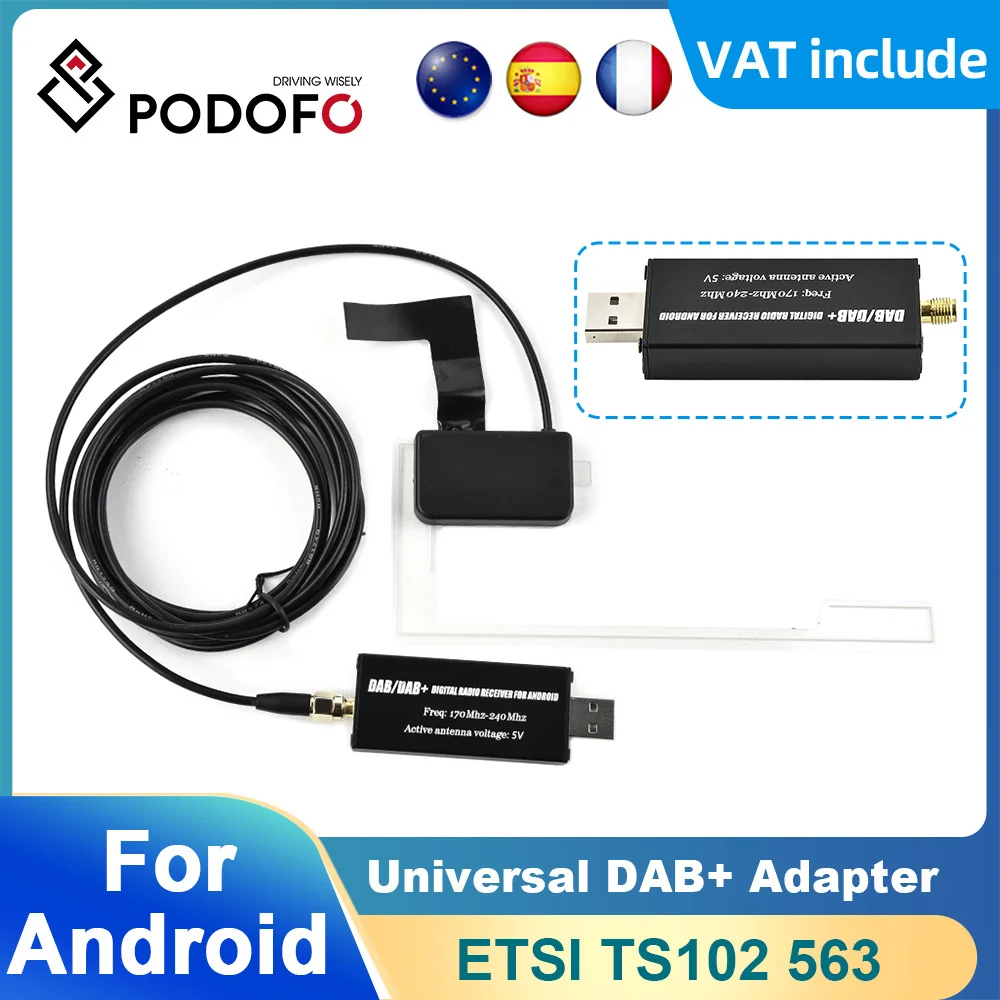 Podofo DAB+ Antenna For Car Android Radio Receiver Tuner USB interface Car GPS Receiver DAB+ Signal Receiver For Universal