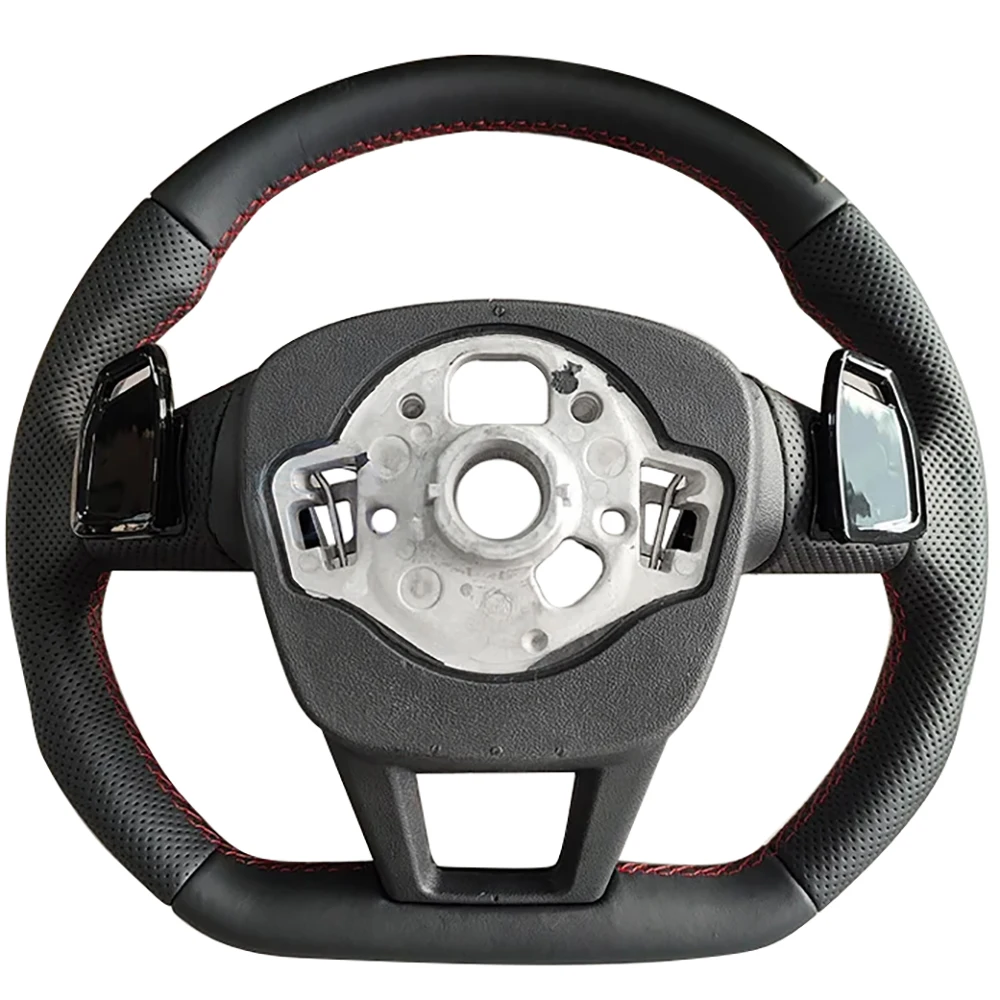 For Audi Audi A6 C8 Semi Perforated  Painted Black Semi Perforated Flat Bottomed Sports Steering Wheel