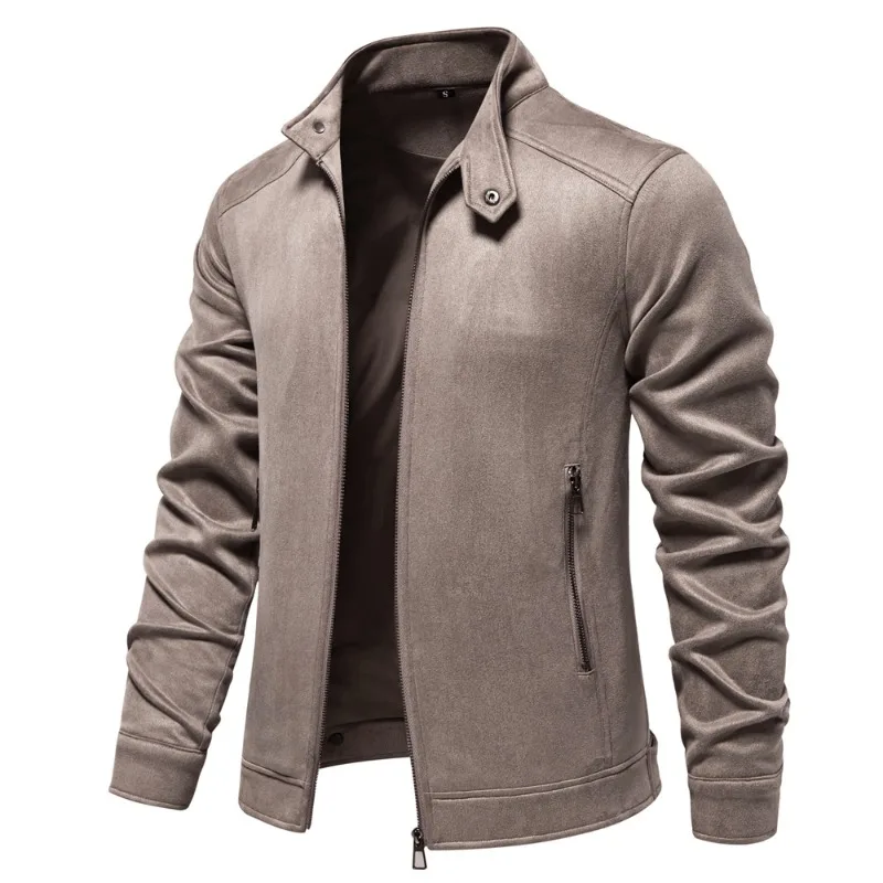 

2025 Autumn and Winter New Men's Stand Collar Zip Tops Suede Tooling Jackets Fashion Casual Business Solid Color Men's Clothing