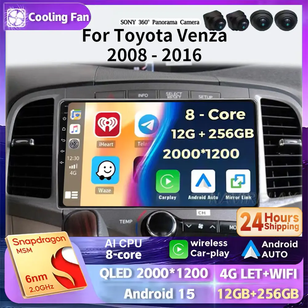 

Android15 Carplay Auto QLED экран автомобильный радиоприемник мультимедийный плеер для Toyota Venza 2008-2016 авторадио GPS стерео 2 din головное устройство