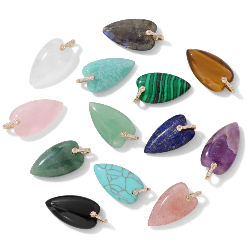 2Pcs Natural Stone Heart Pendant, Healing Crystal Charm for DIY Necklace Bracelet, Boho Jewelry Gift for Women