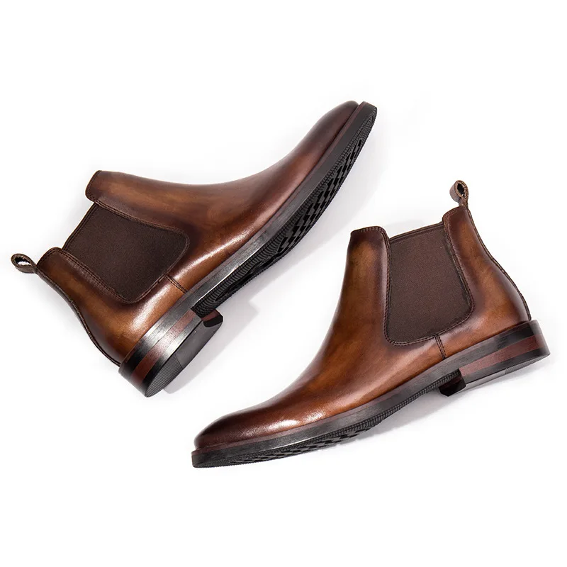 Wholesale Large and Small Sizes British Chelsea Boots Men Brown Top Layer Cowhide Business Leather Shoes Men One Piece Dropshipp