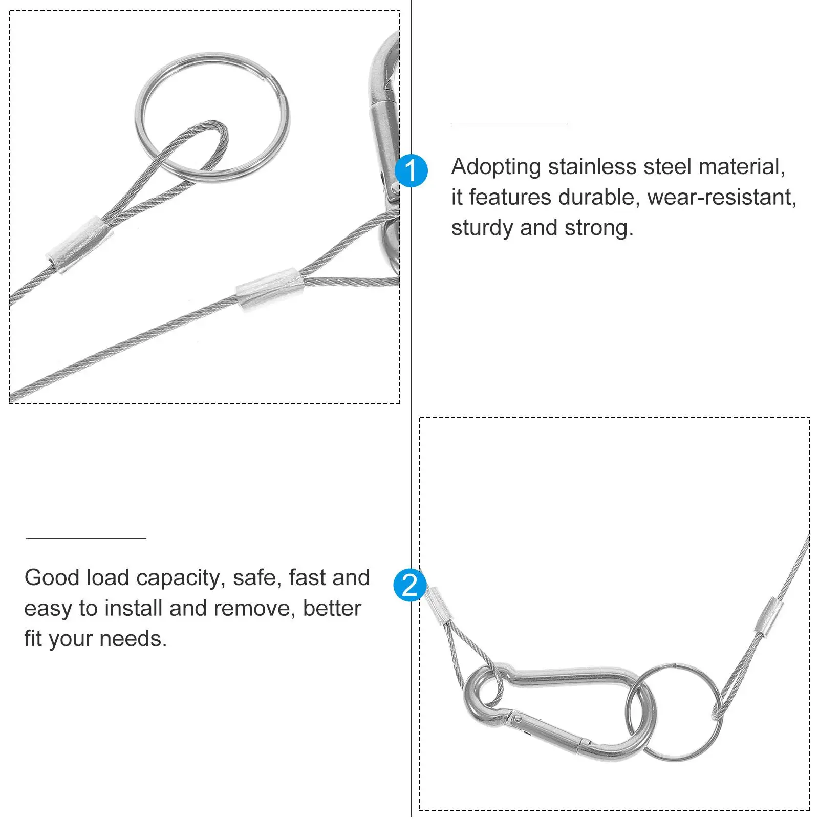 6pcs Stainless Steel Wire Rope Safety Lanyard Cable Tethers Outdoor High Load Capacity