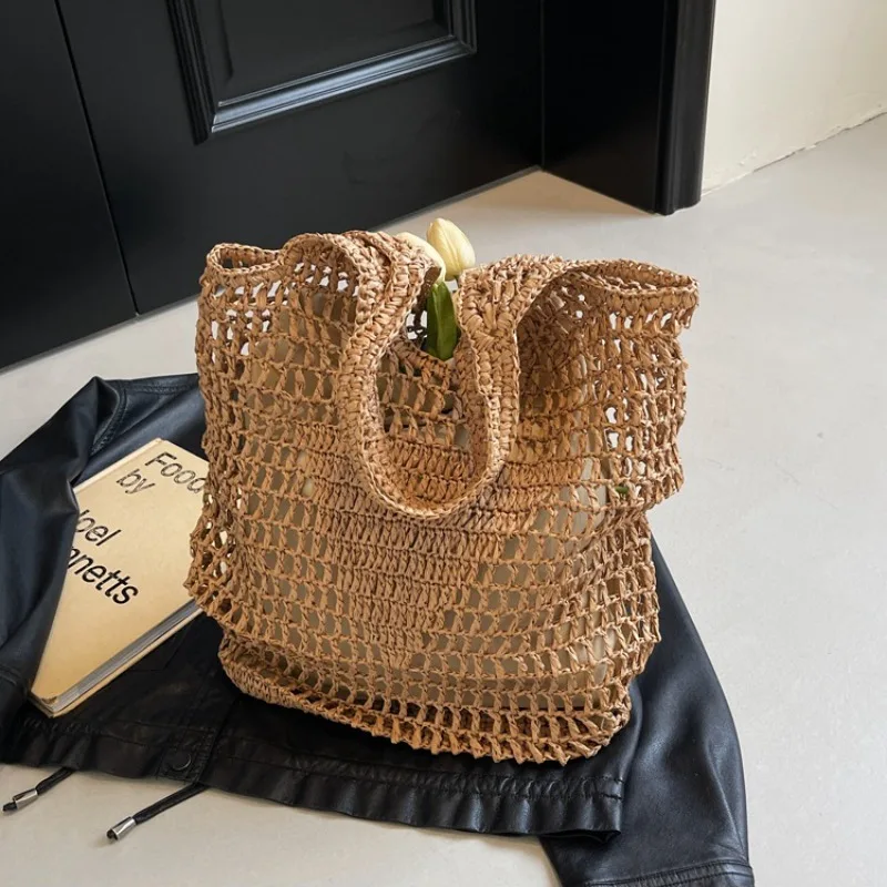 Women Rattan Tote Bag Aesthetic Wicker Shoulder Handbag Fashion Luxurious Designer Trend Straw Bag Women Shopping Organizers