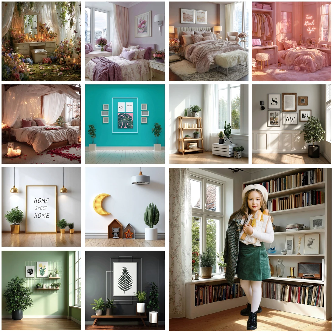 

MOON.QG Living Room Scene Backdrops For Photography Bookshelf Painting Bedroom Background Photocall Shooting Party Birthday