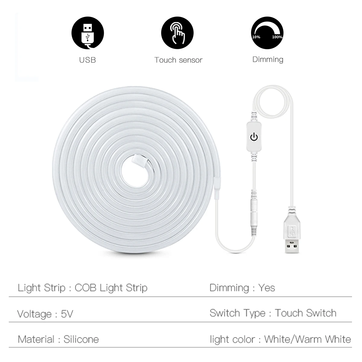 5V USB COB LED Neon Strip Lights 1-5M Waterproof Flexible Neon Tape for Bathroom Cabinet Home Decor Room TV Backlight