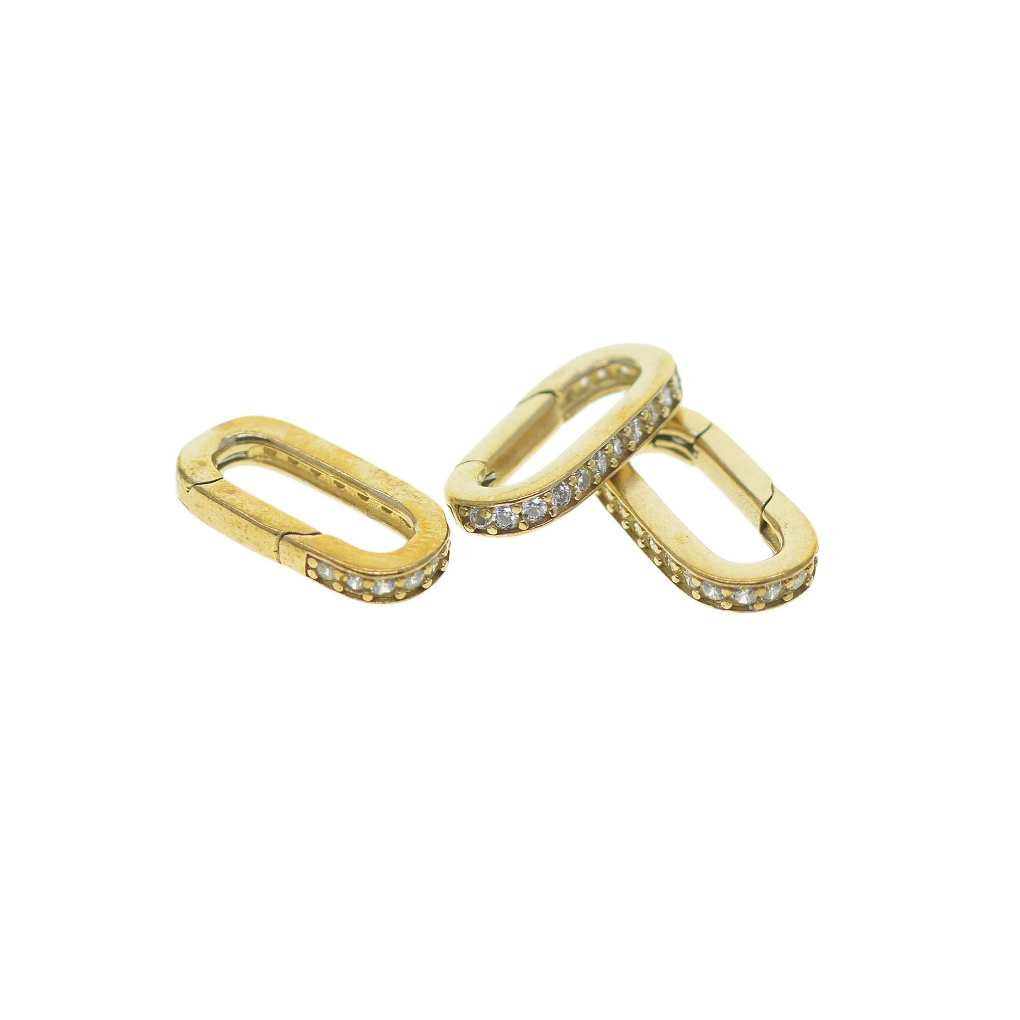 

2pcs CZ stone rhinestone pave Korea small mini 20mm 0.8inch Solid Brass Square oval snap spring hook clasp jewelry DIY Accessory