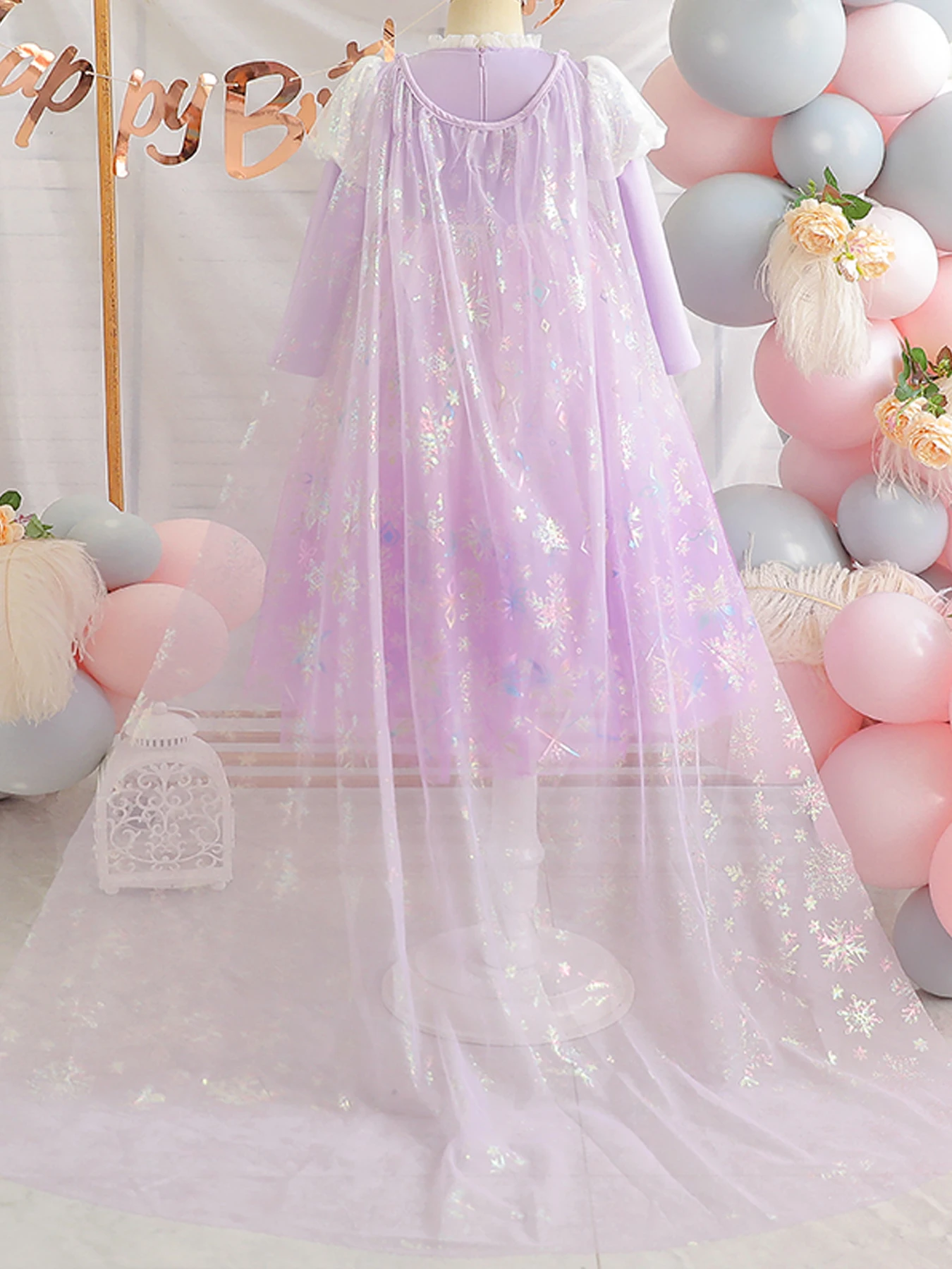 Hot sale new style girls princess dress, round neck, long sleeves, sequins, floral mesh dress, stage performance, party, banquet