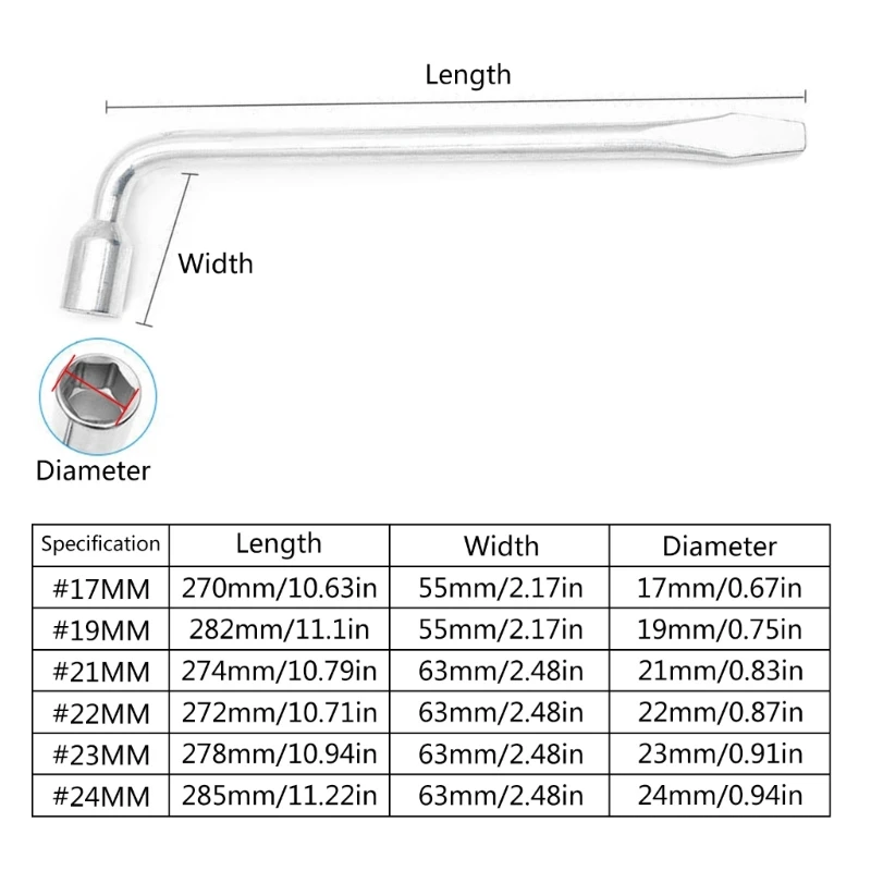 L Shaped Socket Wrench Car Wheel Lug Nut Wrench Key Socket Spanners Car Truck Tire Repair Tool 17/19/21/22/23/24mm