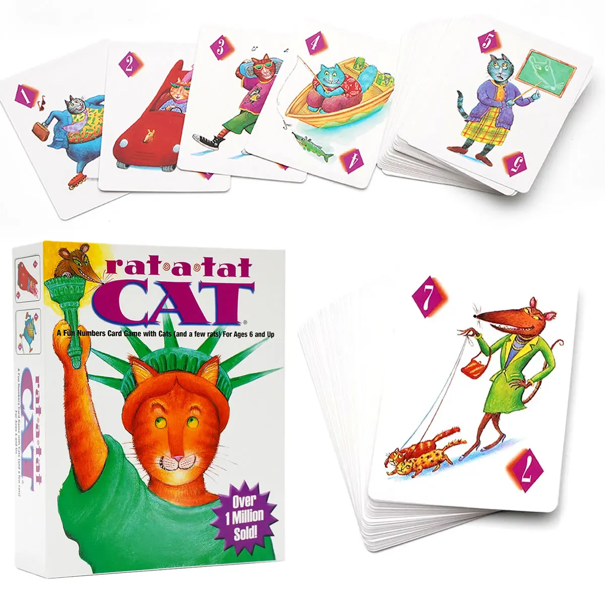 Juego de cartas Rat A Tat Cat, divertido juego de mesa familiar para 2-6 jugadores, juego de estrategia de memoria para la noche de juegos de números, juego de cartas bivouac