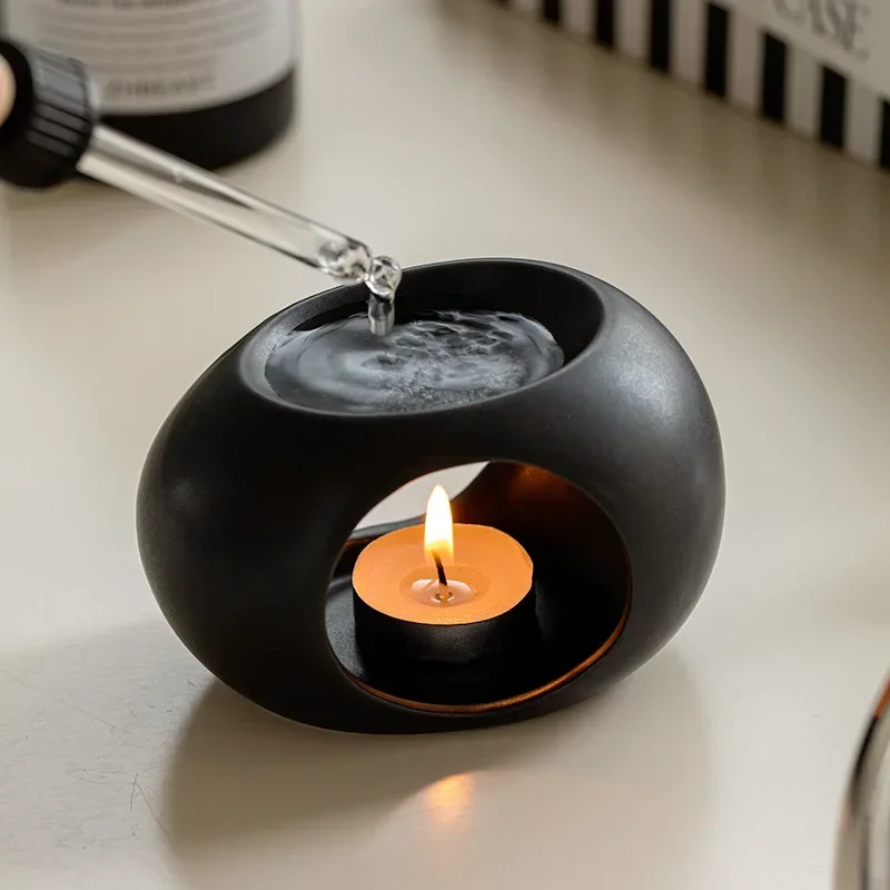 Simple Black Candle Heating Holder Ceramics Essential Oil Reed Diffuser Furnace Household Spa Aromatherapy Incense Burner