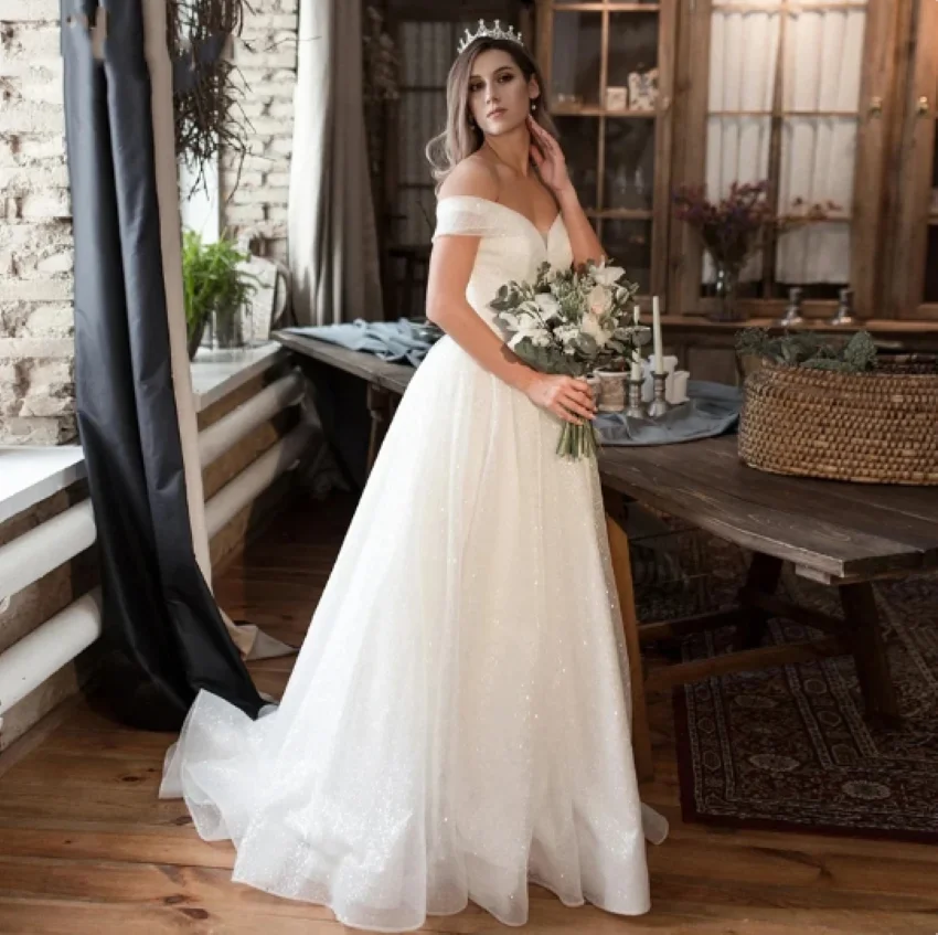 

Graceful Bridal Gowns Voile Robes A-Line Elegant Dress For Women Off The Shoulder Vestidos De Novia Sweetheart Wedding Dresses