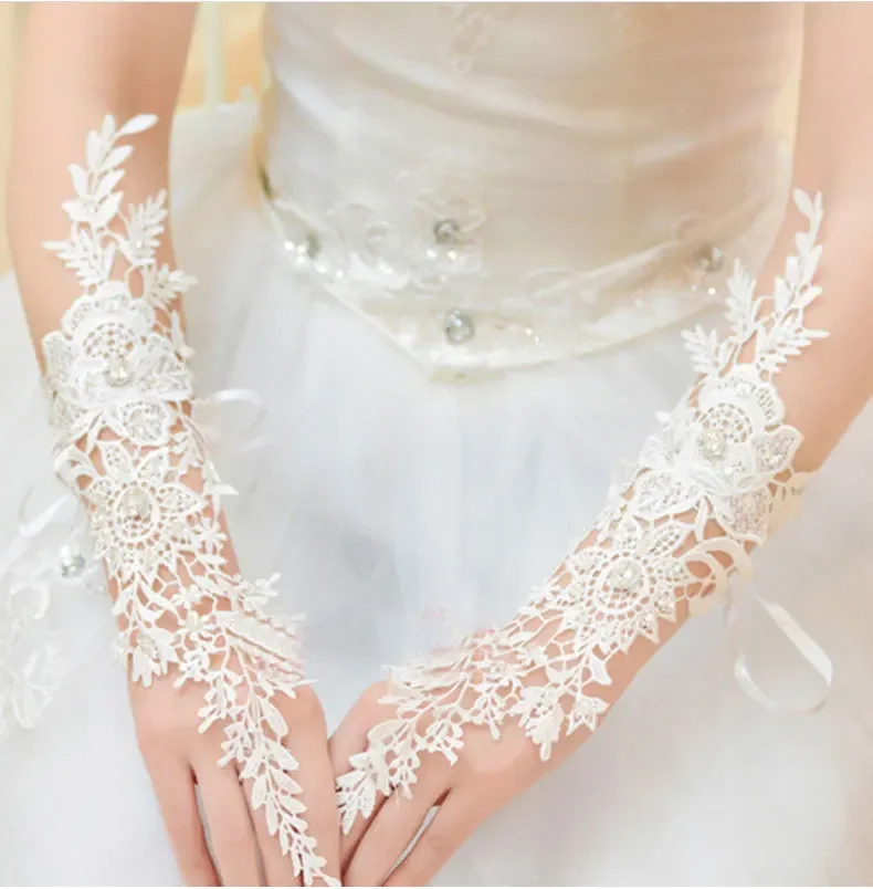 Wedding Bride Gloves Lace Bridal Dress Luxury Long Fingerless Accessories Party  Mariage