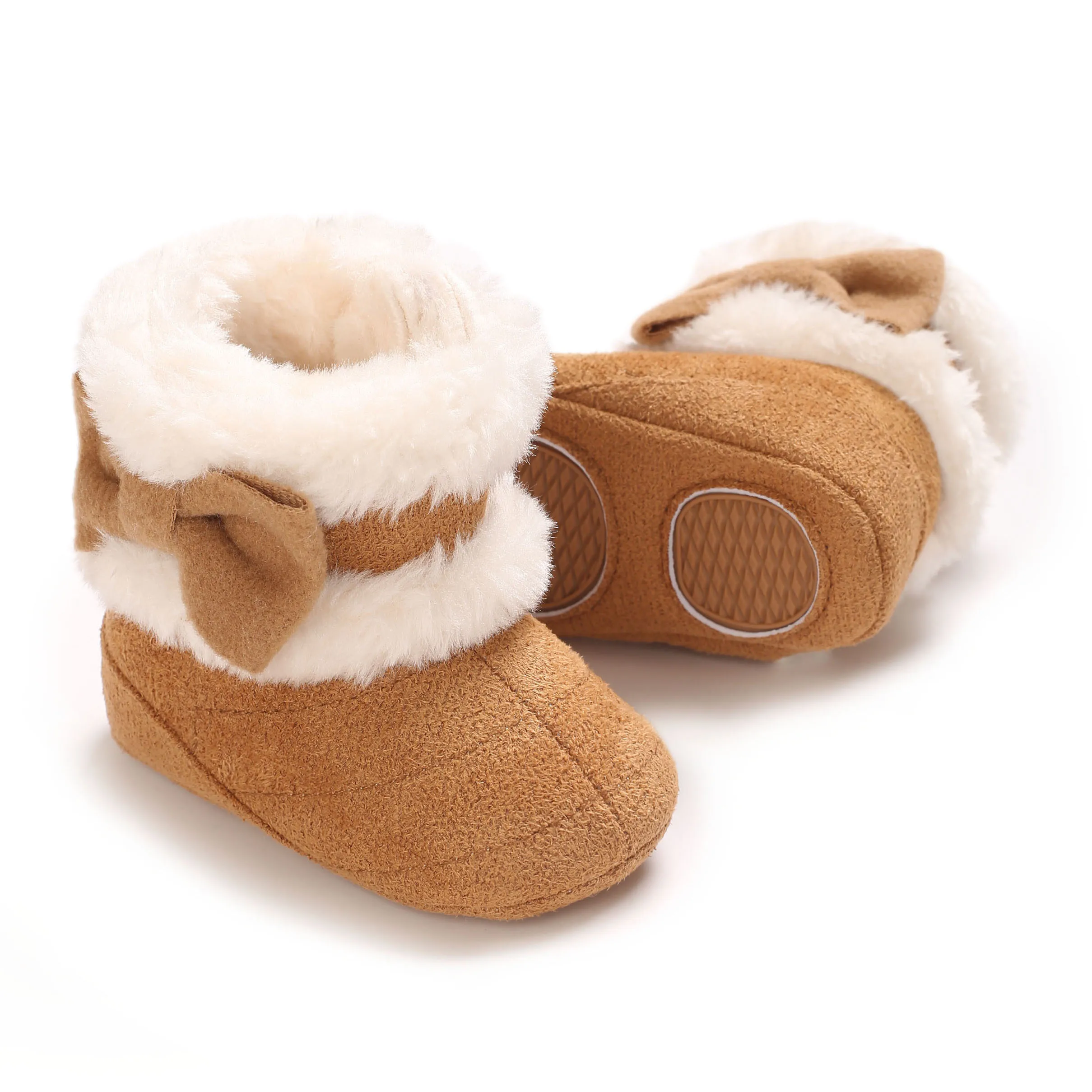 Winter Plush Baby Shoes Cotton Boots With Bow Decoration Soft Sole Anti Slip Plush Warm 0-18M Baby Snow Boots