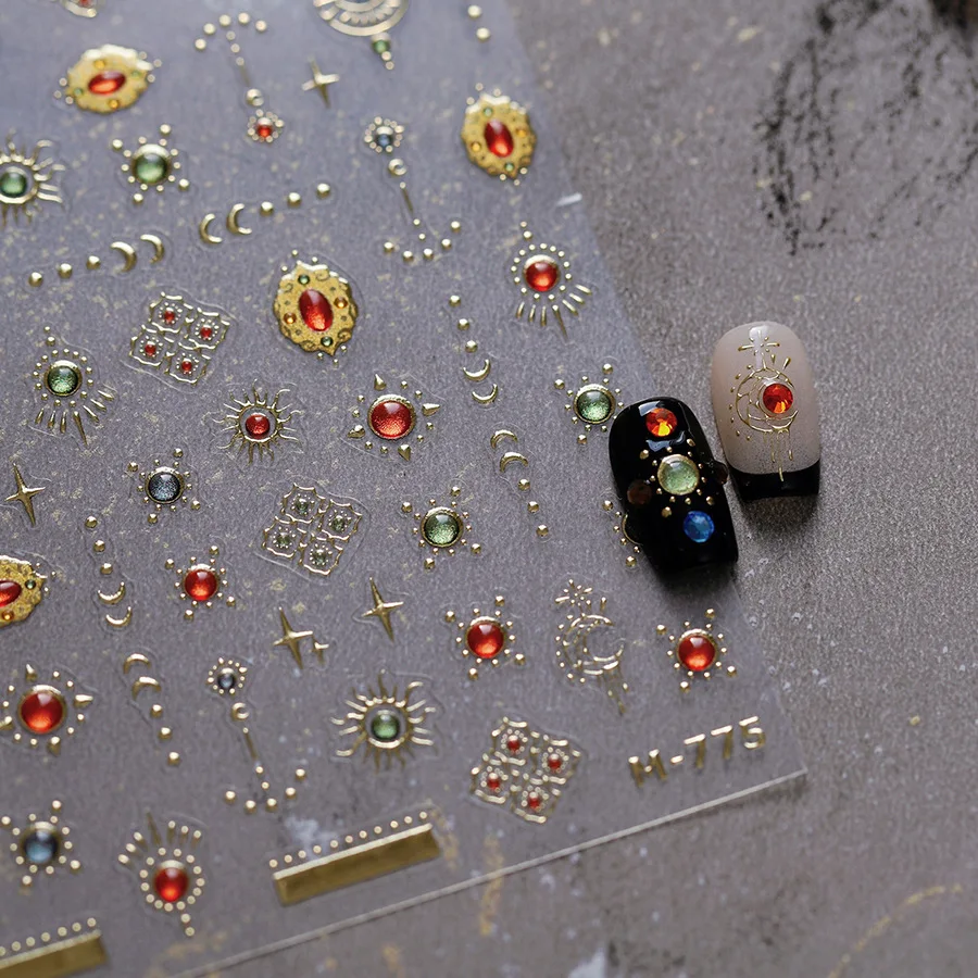 Elegant Gold Scepter 5Dสติกเกอร์เล็บGorgeousอัญมณีหรูหราCourtlyรูปแบบสร้อยคอกรอบSelfกาวเล็บDecals