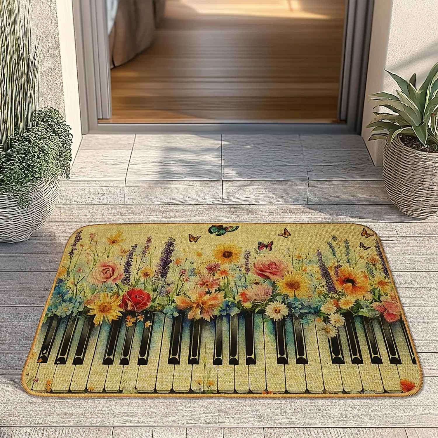 Christmas Fun Cat Welcome Door Mat, Non-Slip Front Doormat for Indoor Summer Porch Decor, Low Profile Entrance Rug for Home,