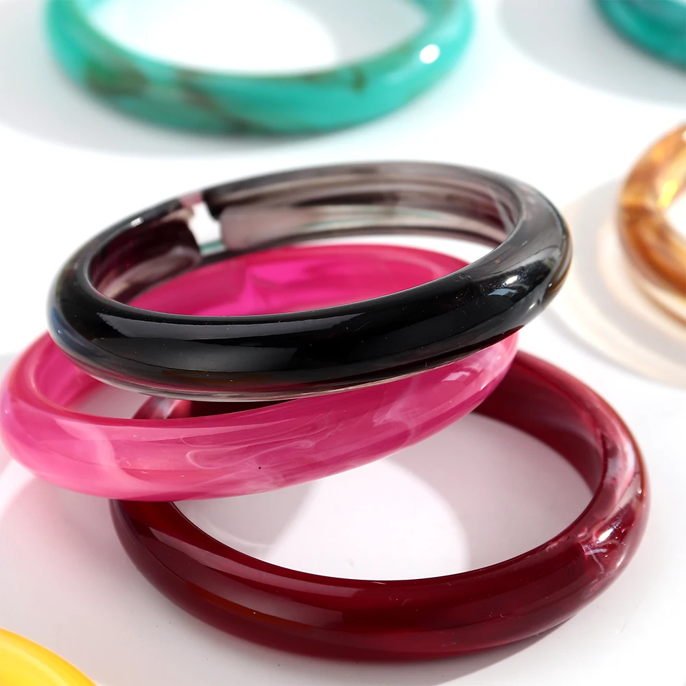 Women's Colorful Thin Round Acrylic Bangles, Boho Style