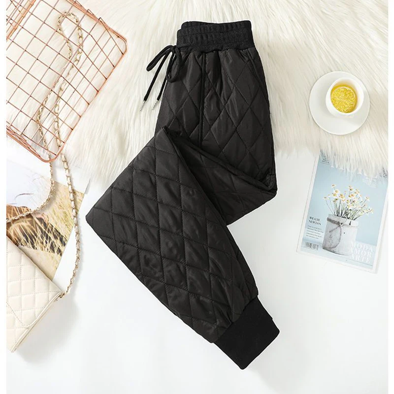 Damskie zimowe lekkie puchowe ciepłe jedwabne spodnie bawełniane Luźne modne spodnie Casual Haren Clip Cotton Pants
